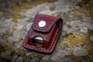Leather case made to fit Zippo lighter, custom leather pouch with belt loop, closed top with snap button