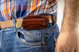 Horizontal carry leather sheath, made to fit Buck 110